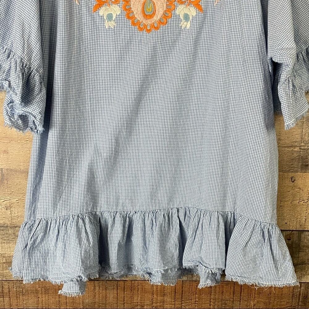 Zara Woman Blue White Gingham Check Floral Embroidered Tunic Top SZ Medium - Picture 3 of 11